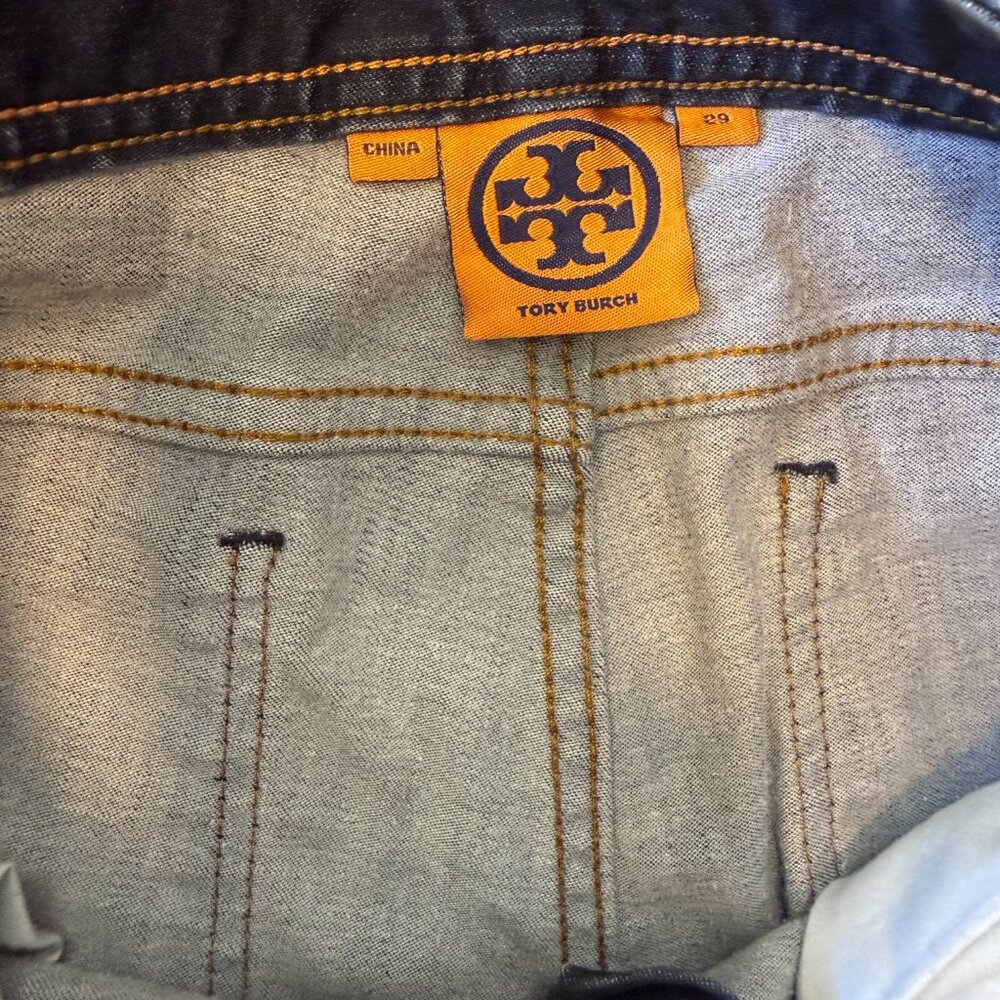 Tory Burch Dark Wash Mid Rise Denim Legging Skinny Jeans Gold Emblem size 29 - Picture 2 of 7